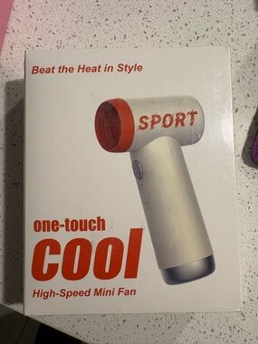 Sporto White Mini Handheld Fan with Orange Logo